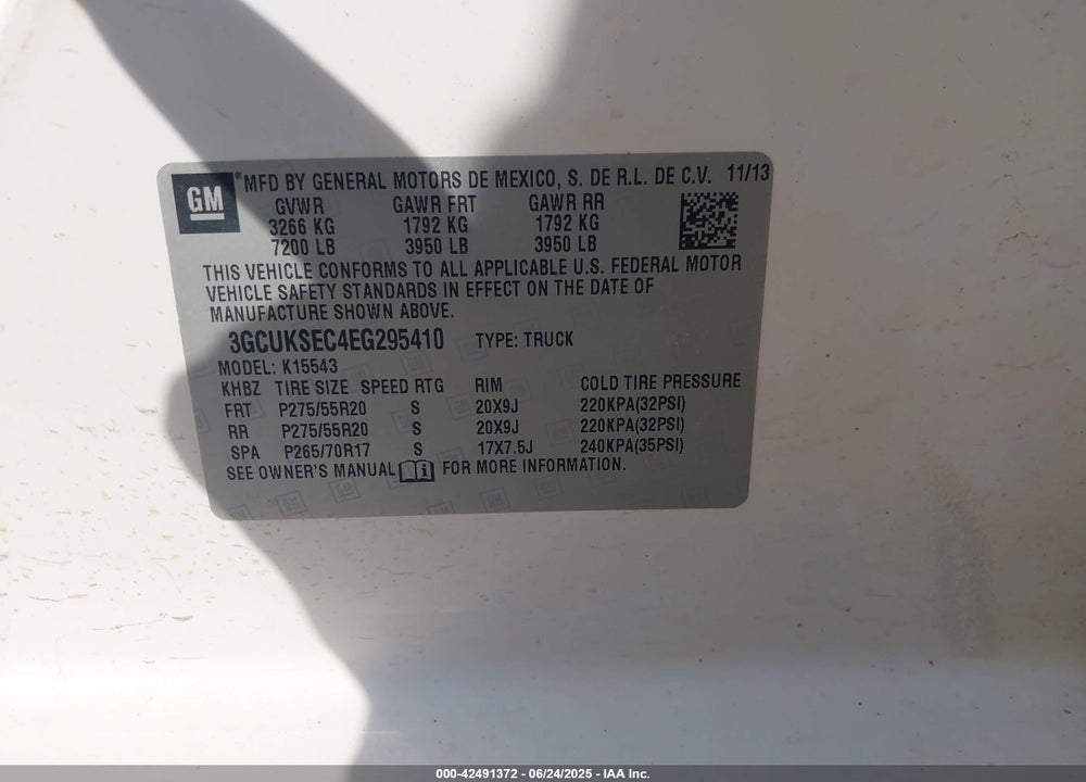 2014 CHEVROLET SILVERADO 1500 VIN: 3GCUKSEC4EG295410