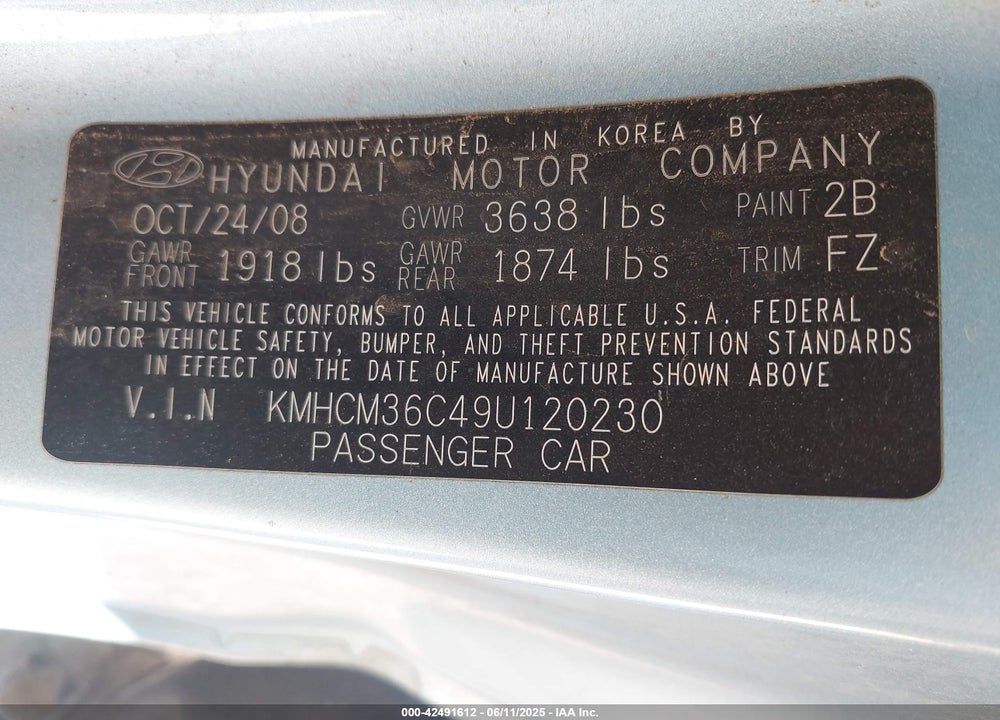 2009 HYUNDAI ACCENT VIN: KMHCM36C49U120230