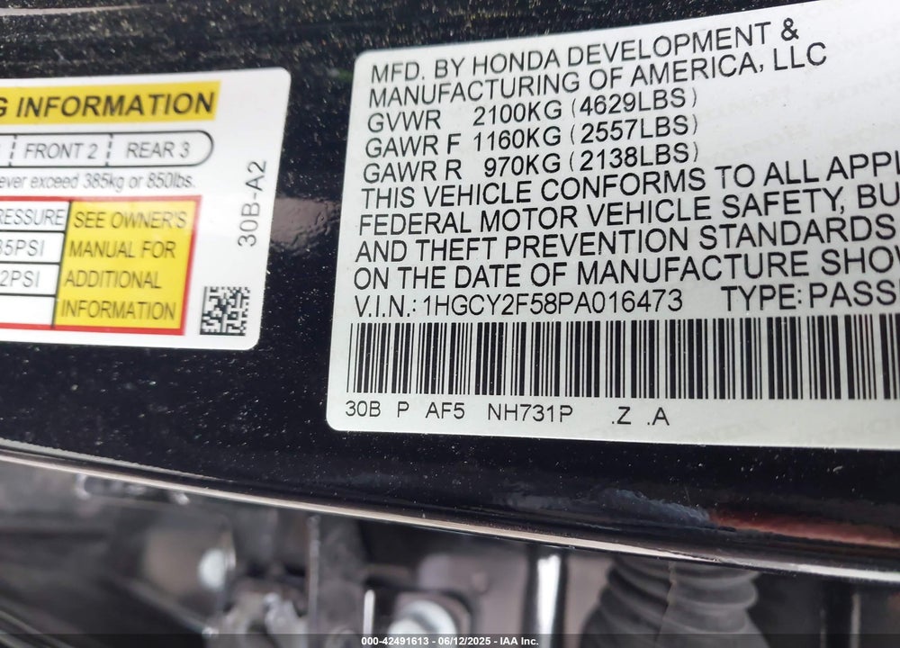 2023 HONDA ACCORD HYBRID SPORT VIN: 1HGCY2F58PA016473