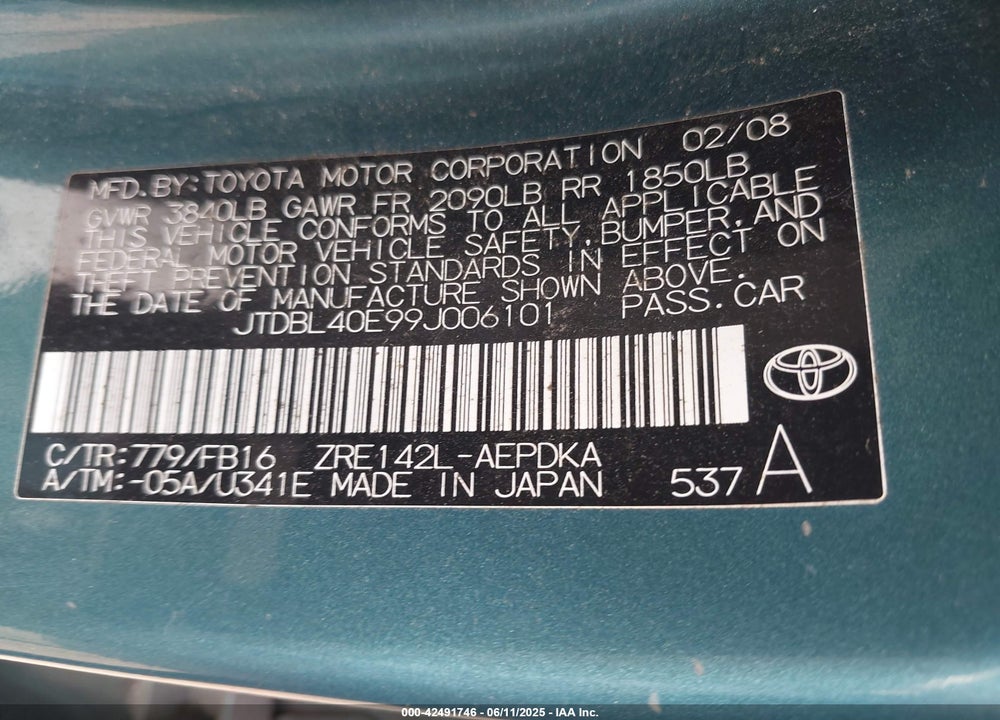 2009 TOYOTA COROLLA LE VIN: JTDBL40E99J006101