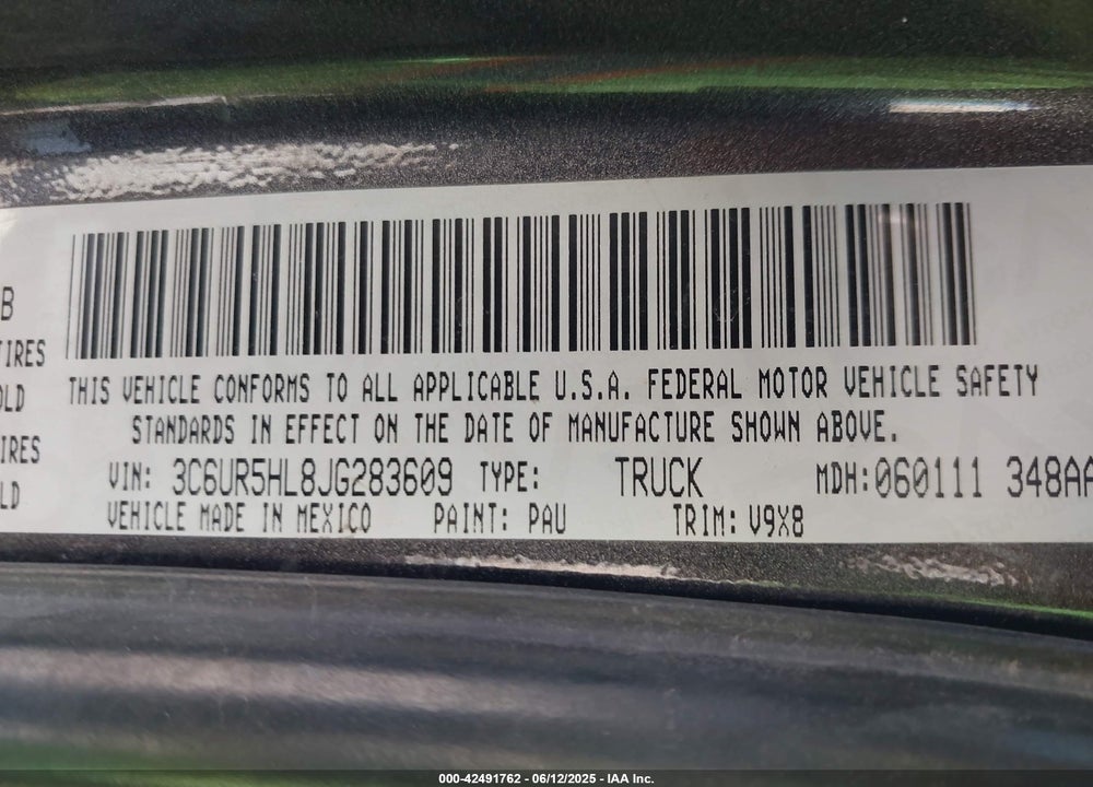2018 RAM 2500 VIN: 3C6UR5HL8JG283609