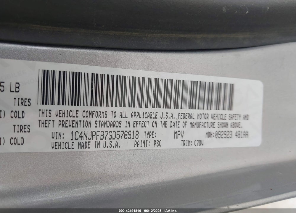 2016 JEEP PATRIOT LATITUDE VIN: 1C4NJPFB7GD576918