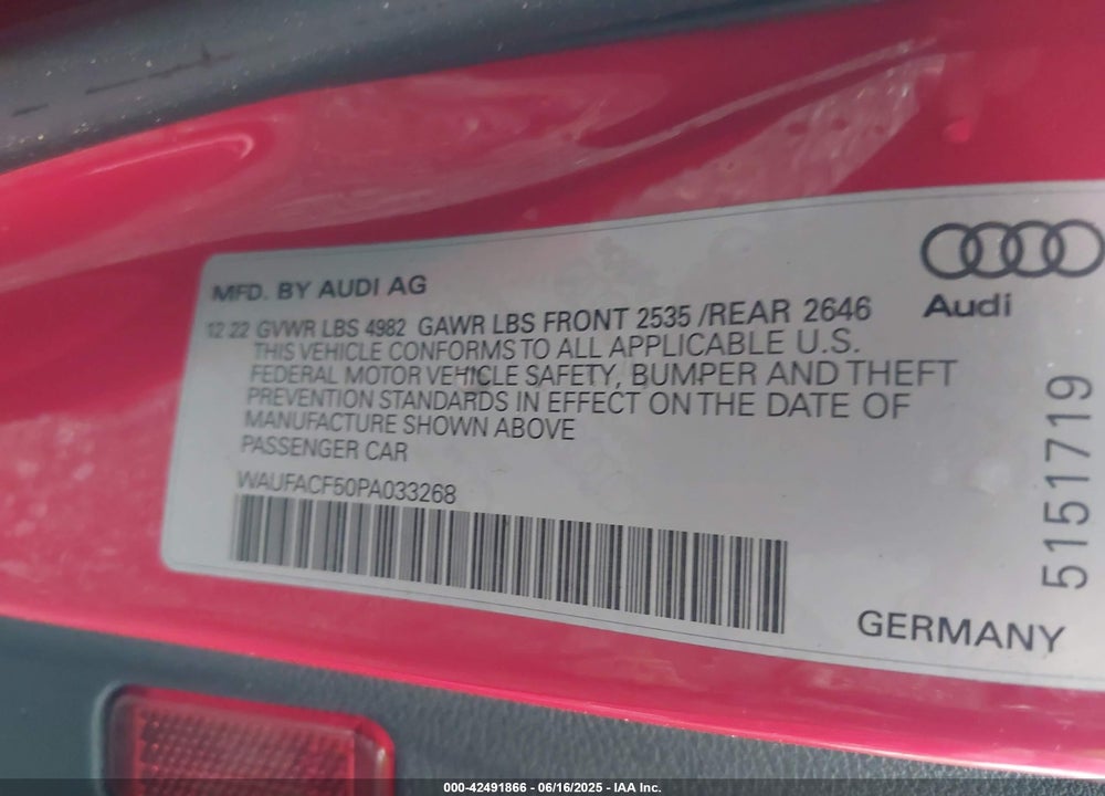 2023 AUDI A5 SPORTBACK VIN: WAUFACF50PA033268