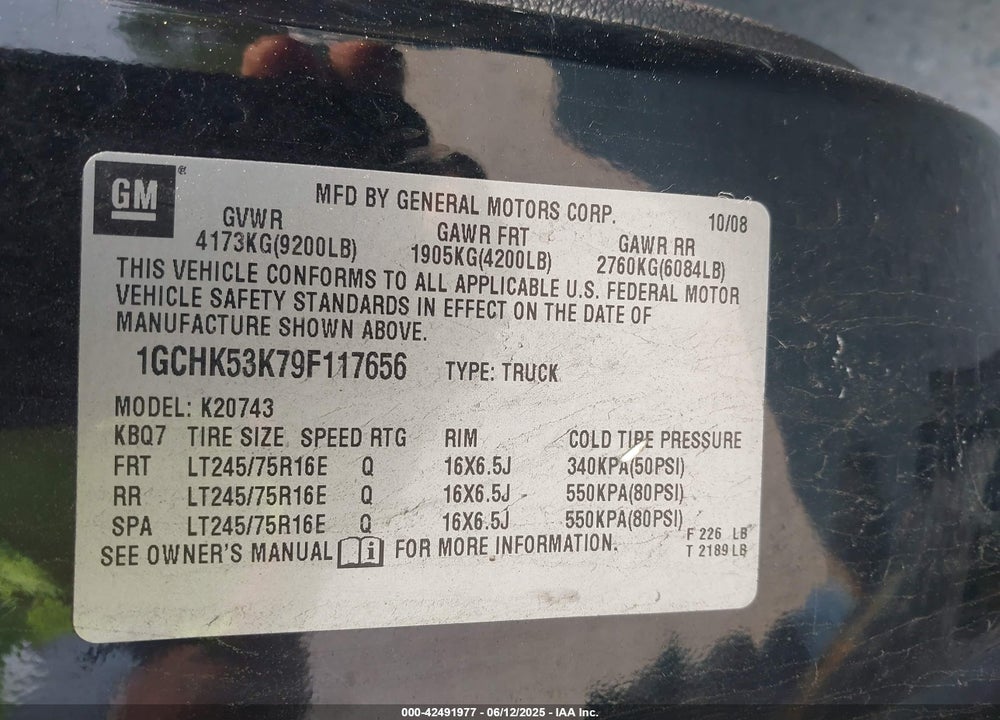 2009 CHEVROLET SILVERADO 2500HD LT VIN: 1GCHK53K79F117656