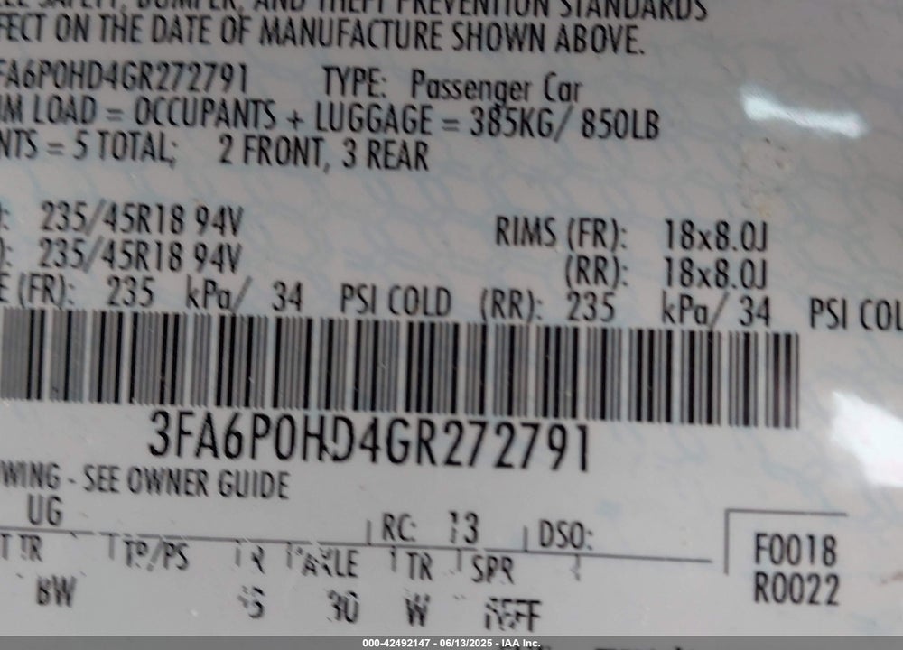2016 FORD FUSION SE VIN: 3FA6P0HD4GR272791