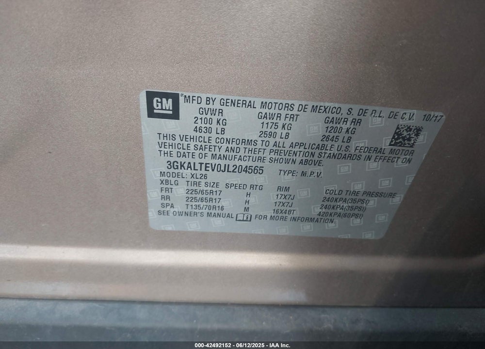 2018 GMC TERRAIN SLE VIN: 3GKALTEV0JL204565