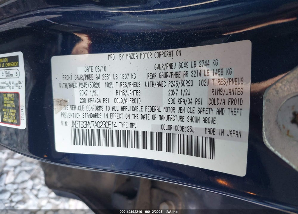 2010 MAZDA CX-9 VIN: JM3TB3MV7A0230514