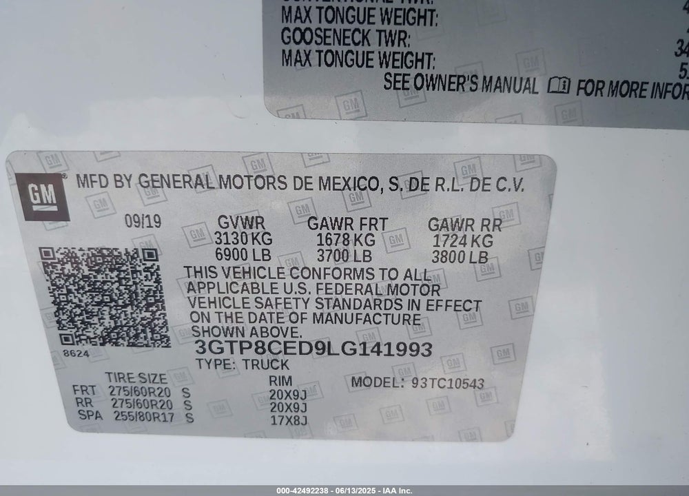 2020 GMC SIERRA 1500 2WD SHORT BOX ELEVATION VIN: 3GTP8CED9LG141993