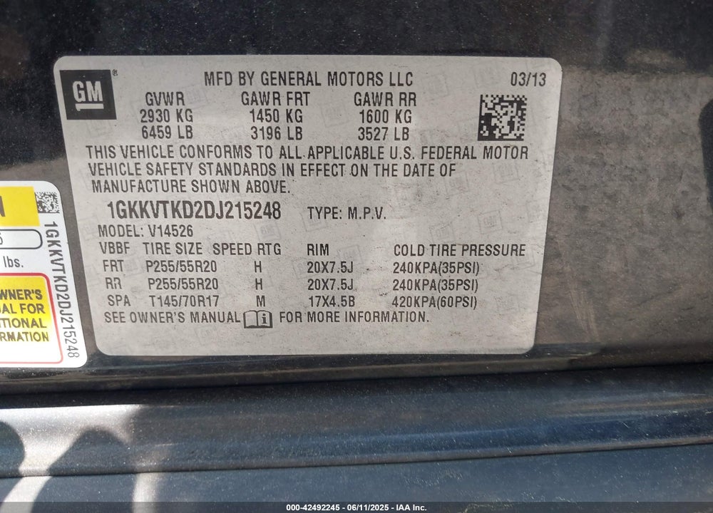 2013 GMC ACADIA VIN: 1GKKVTKD2DJ215248