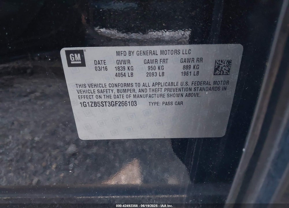 2016 CHEVROLET MALIBU VIN: 1G1ZB5ST3GF266103