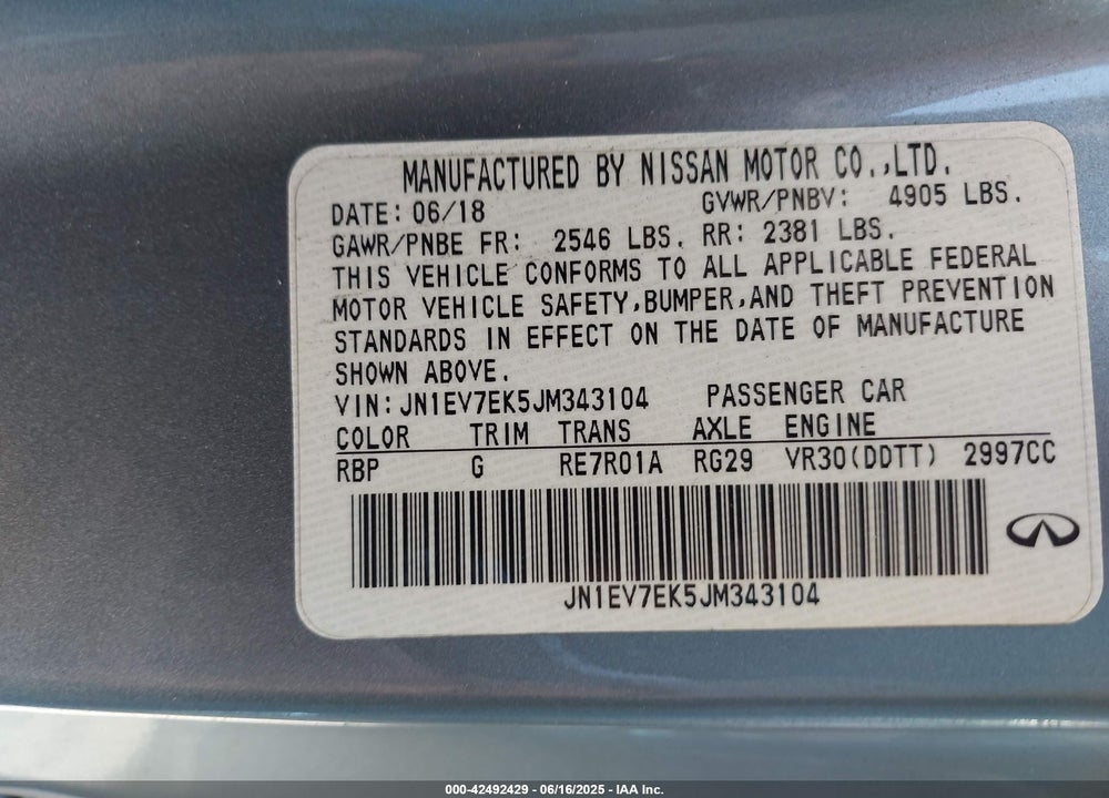 2018 INFINITI Q60 VIN: JN1EV7EK5JM343104
