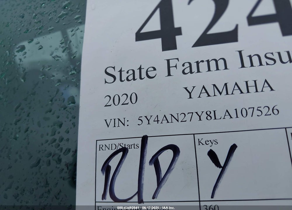 2020 YAMAHA YXE850 VIN: 5Y4AN27Y8LA107526