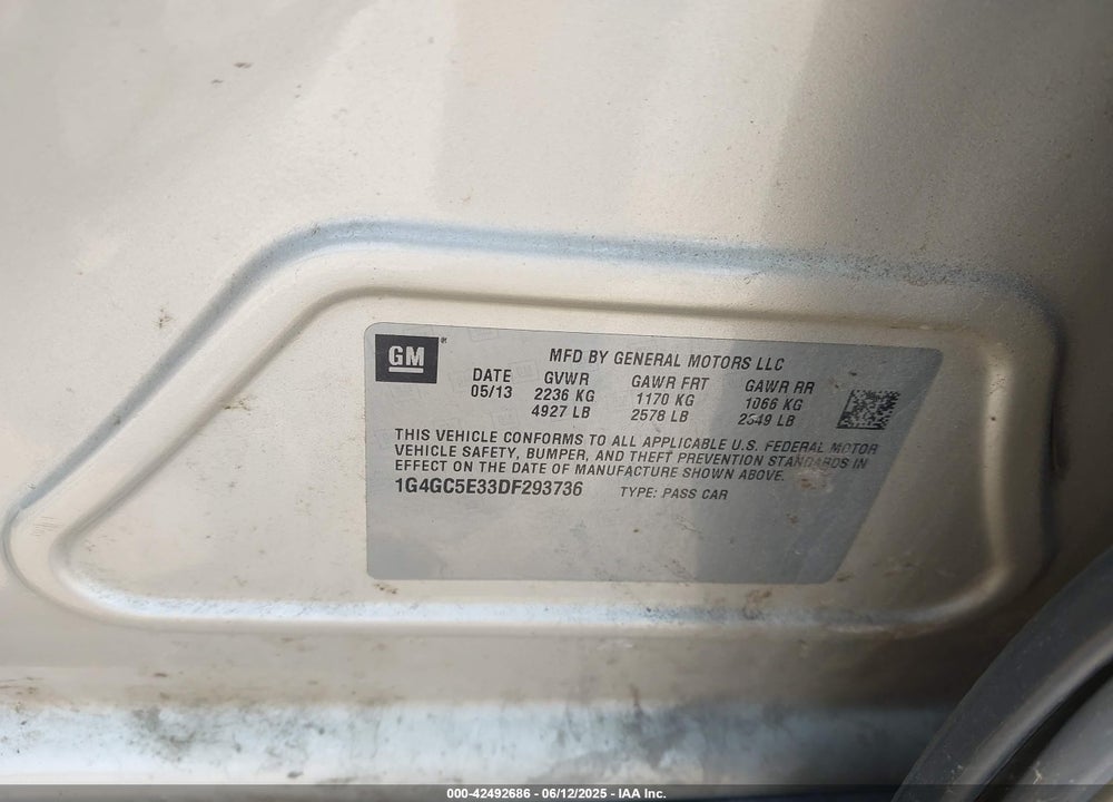 2013 BUICK LACROSSE VIN: 1G4GC5E33DF293736