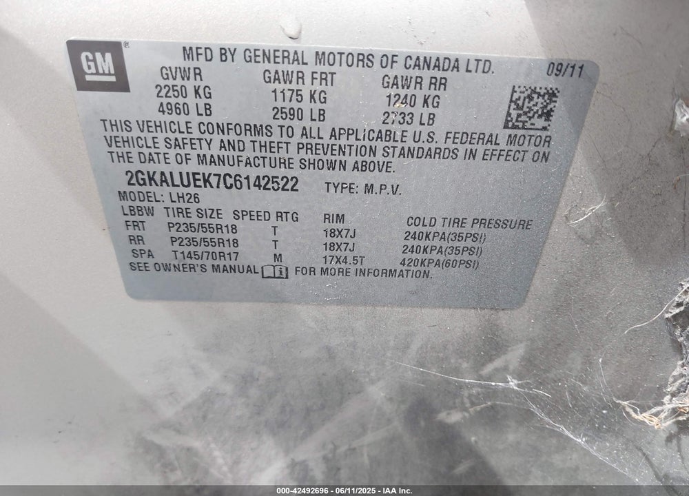 2012 GMC TERRAIN SLT-1 VIN: 2GKALUEK7C6142522