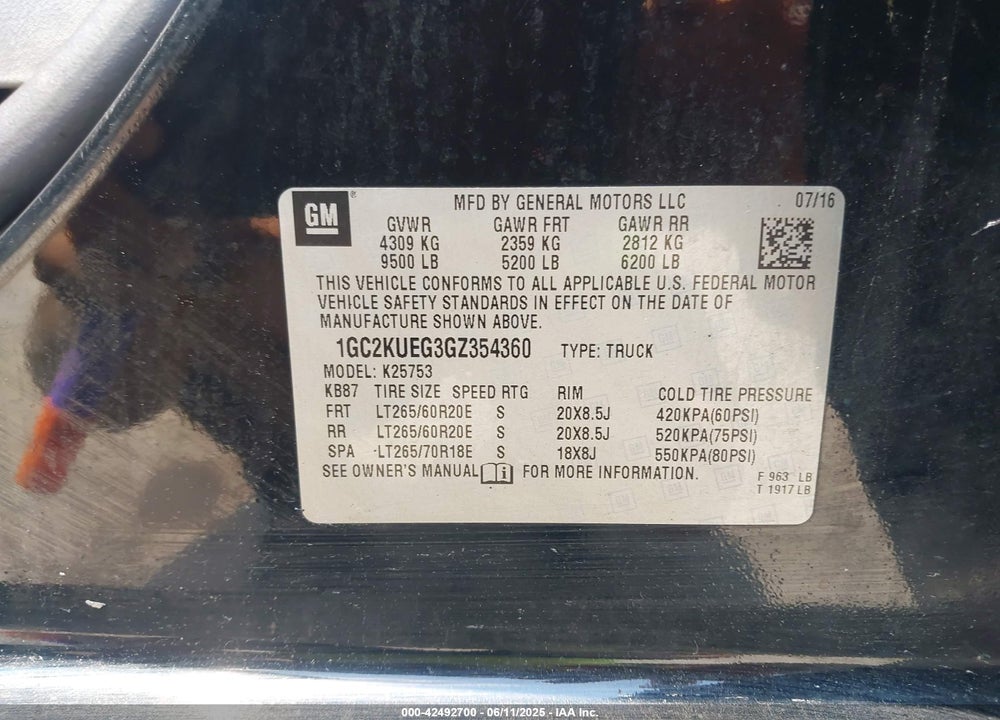 2016 CHEVROLET SILVERADO 2500HD WT VIN: 1GC2KUEG3GZ354360