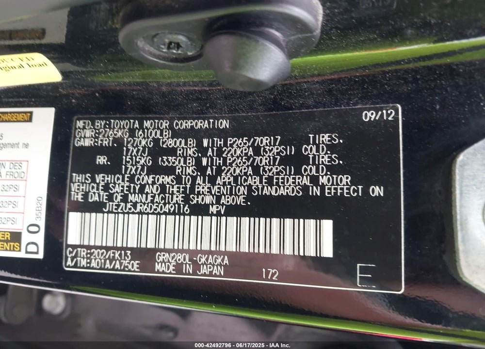 2013 TOYOTA 4RUNNER VIN: JTEZU5JR6D5049116