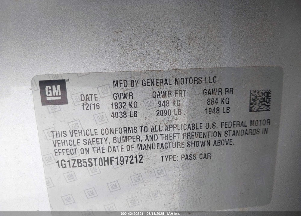 2017 CHEVROLET MALIBU LS VIN: 1G1ZB5ST0HF197212