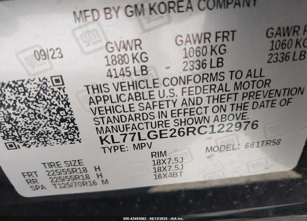 2024 CHEVROLET TRAX VIN: KL77LGE26RC122976