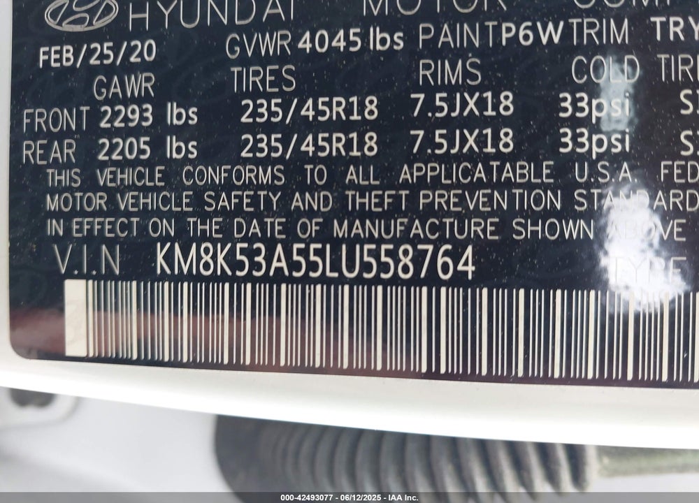 2020 HYUNDAI KONA VIN: KM8K53A55LU558764