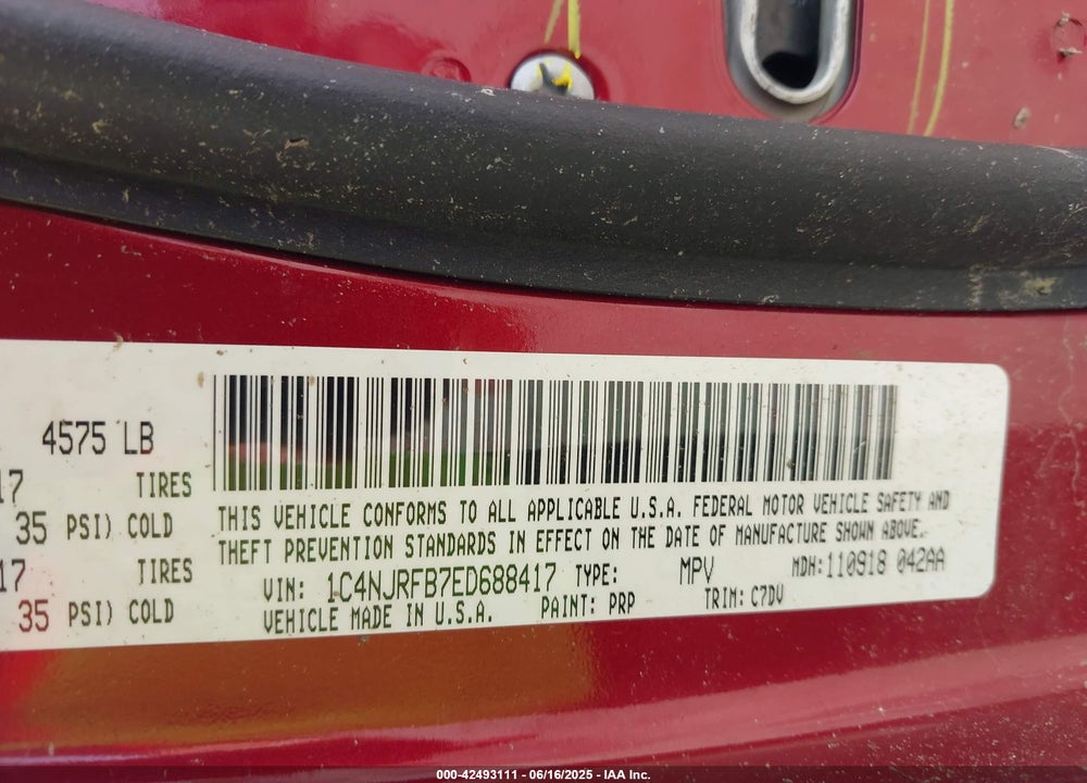 2014 JEEP PATRIOT VIN: 1C4NJRFB7ED688417