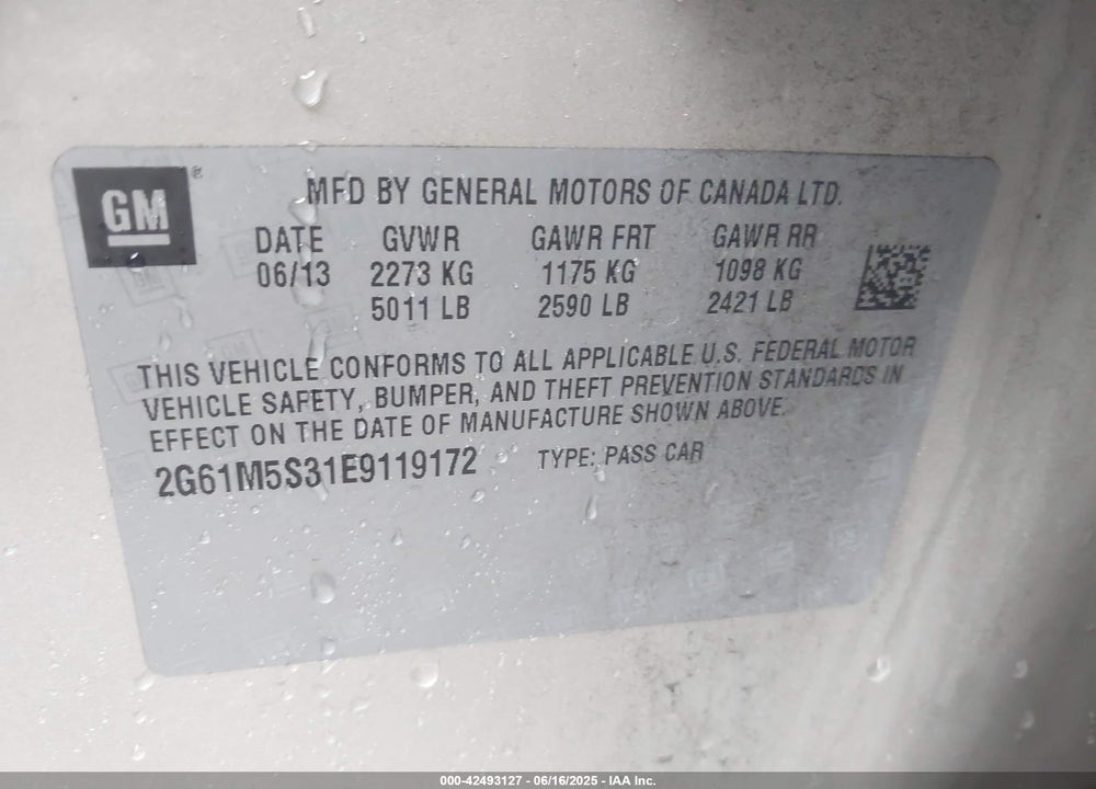 2014 CADILLAC XTS VIN: 2G61M5S31E9119172