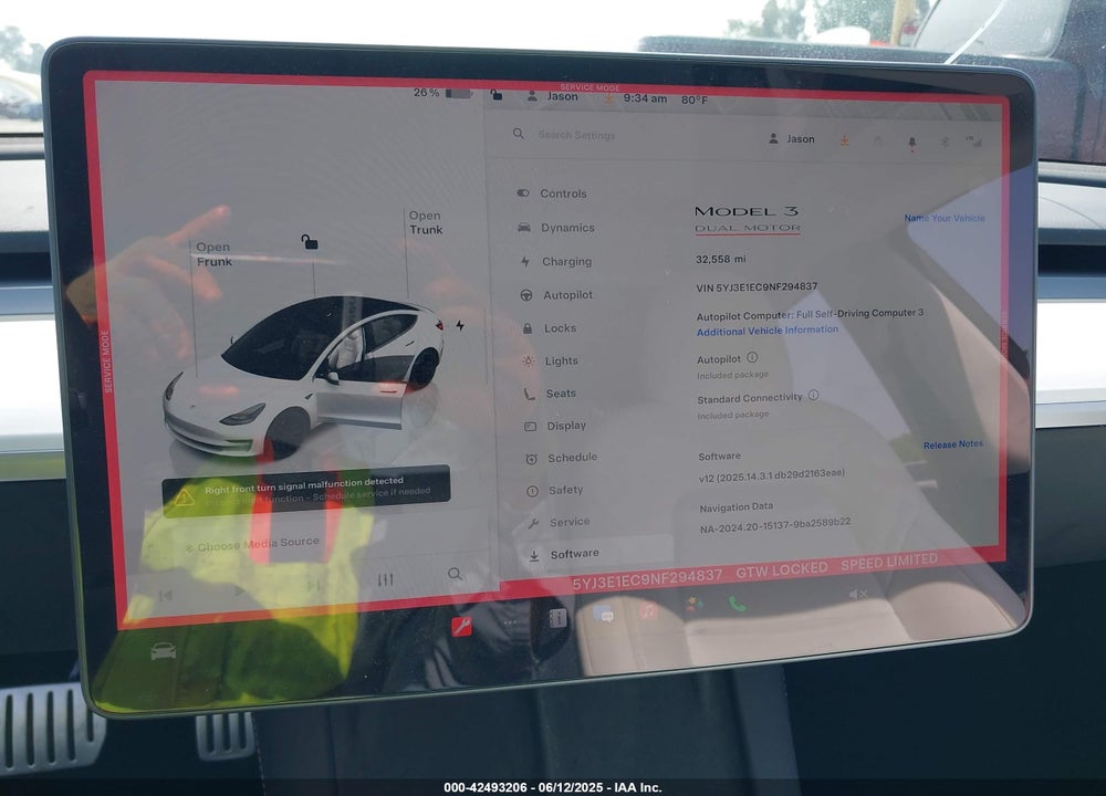 2022 TESLA MODEL 3 VIN: 5YJ3E1EC9NF294837