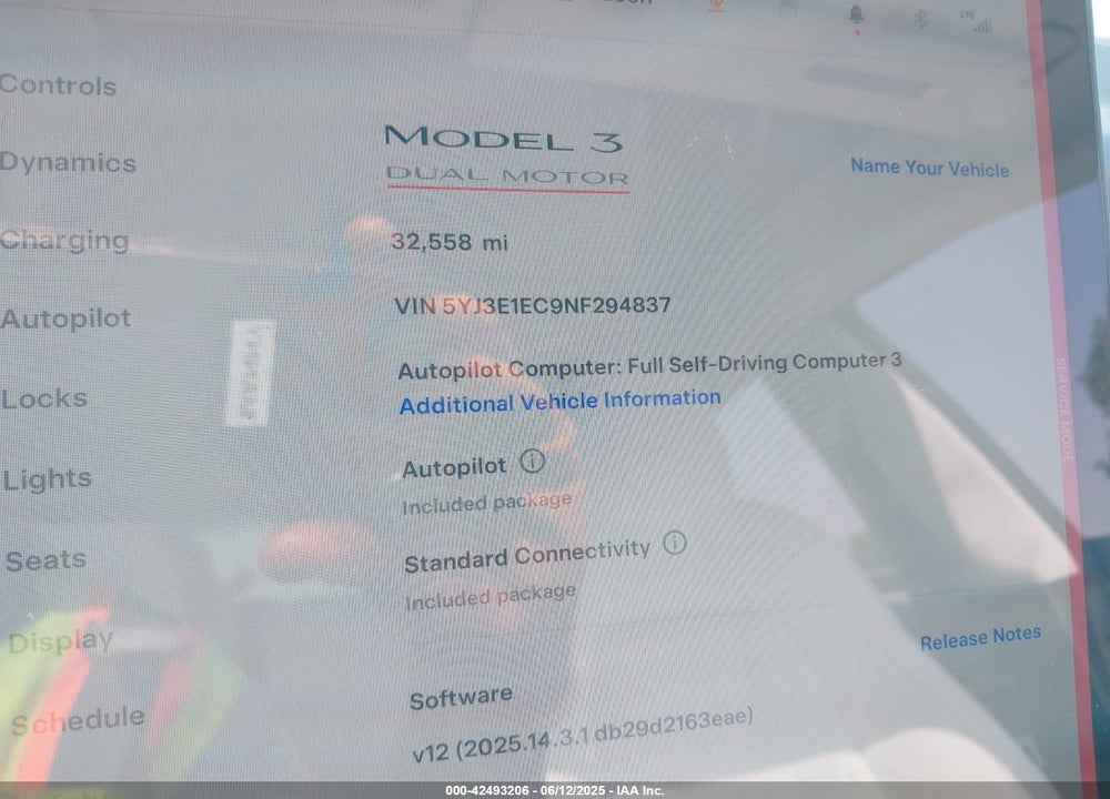2022 TESLA MODEL 3 VIN: 5YJ3E1EC9NF294837
