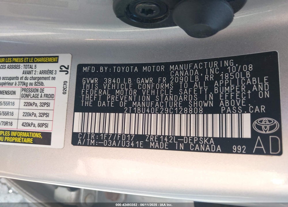 2009 TOYOTA COROLLA S VIN: 2T1BU40E29C128808