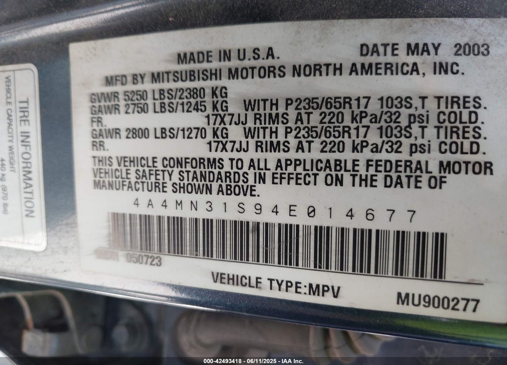 2004 MITSUBISHI ENDEAVOR XLS VIN: 4A4MN31S94E014677