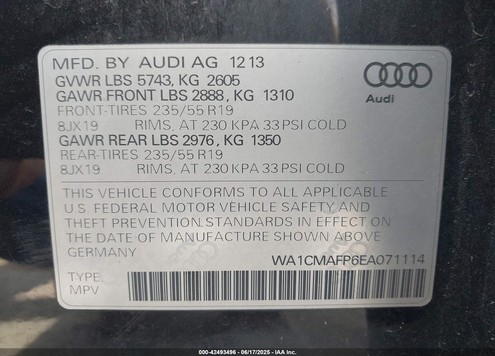 2014 AUDI Q5 3.0 TDI PREMIUM PLUS VIN: WA1CMAFP6EA071114