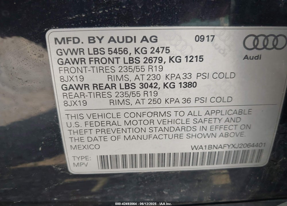 2018 AUDI Q5 VIN: WA1BNAFYXJ2064401