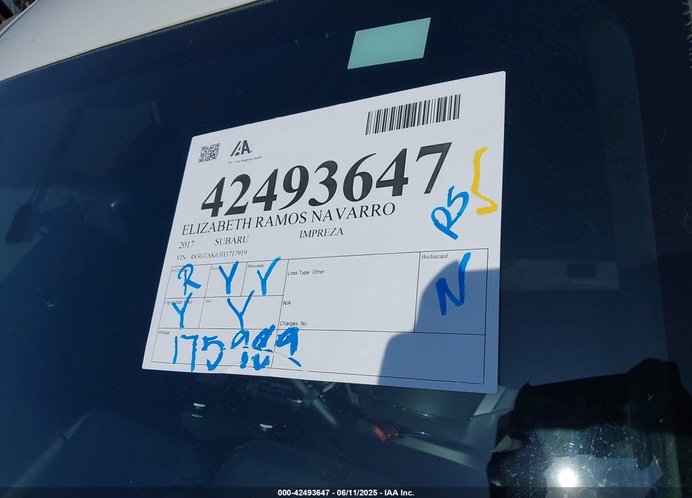 2017 SUBARU IMPREZA 2.0I SPORT VIN: 4S3GTAK63H3717919