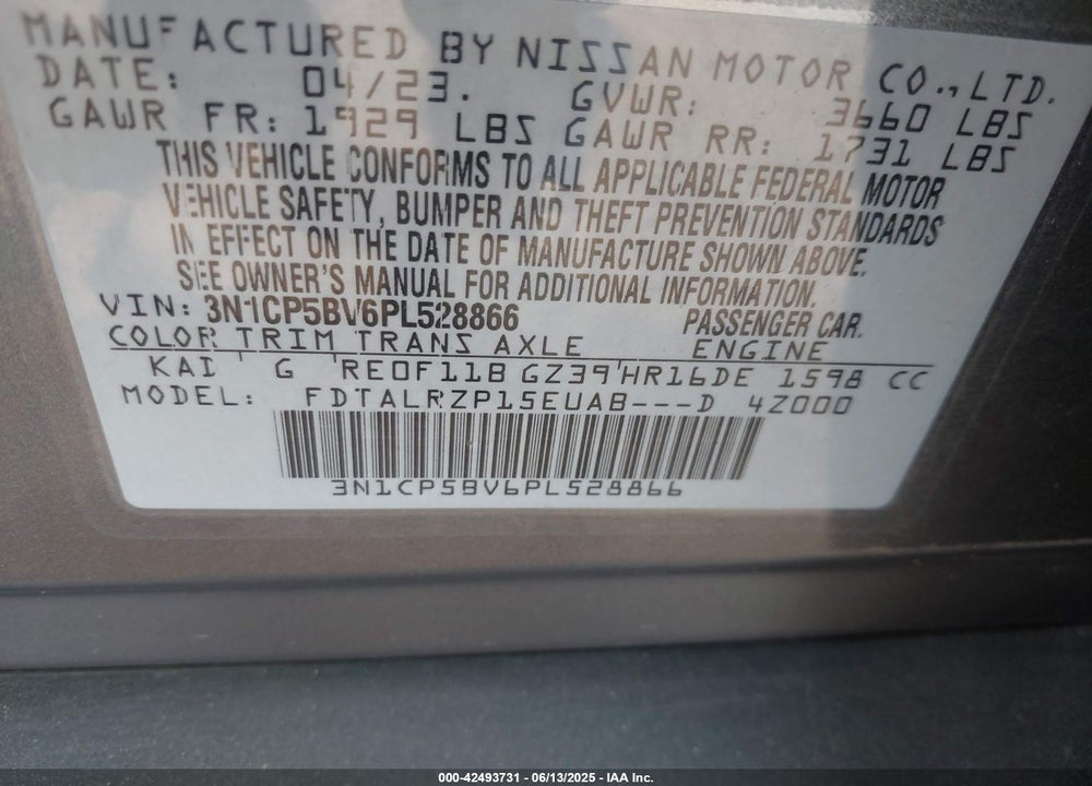 2023 NISSAN KICKS VIN: 3N1CP5BV6PL528866