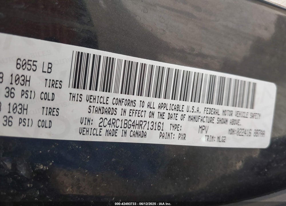 2017 CHRYSLER PACIFICA TOURING L VIN: 2C4RC1BG4HR713161