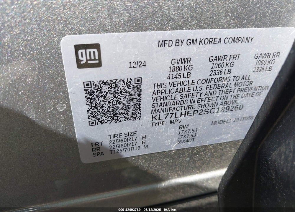 2025 CHEVROLET TRAX FWD LT VIN: KL77LHEP2SC189260