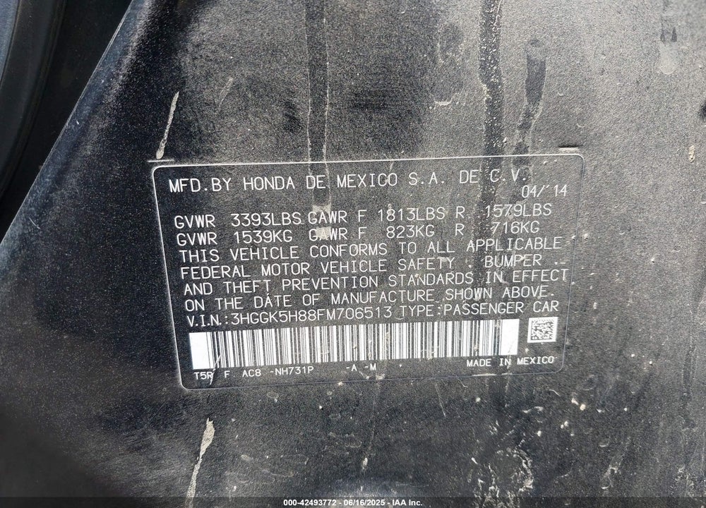 2015 HONDA FIT EX/EX-L VIN: 3HGGK5H88FM706513
