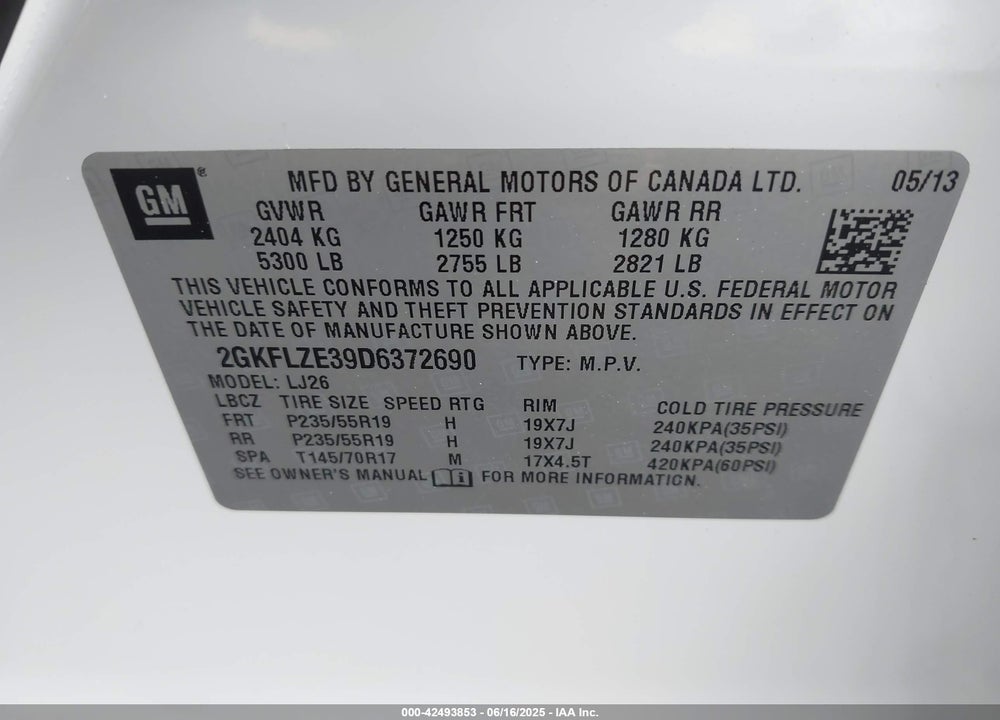 2013 GMC TERRAIN DENALI VIN: 2GKFLZE39D6372690