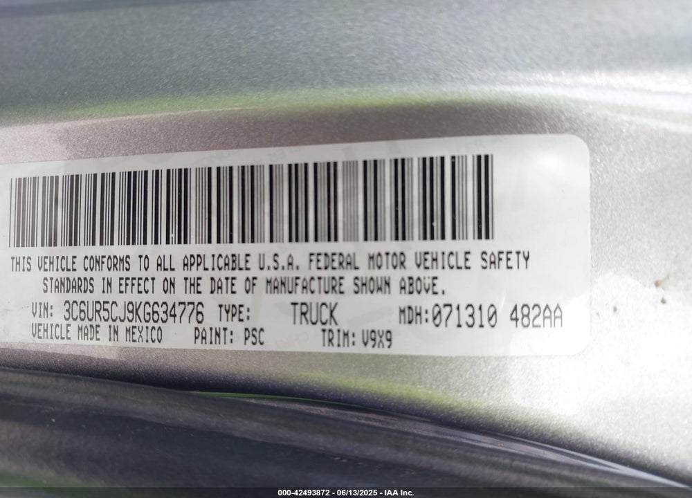 2019 RAM 2500 VIN: 3C6UR5CJ9KG634776