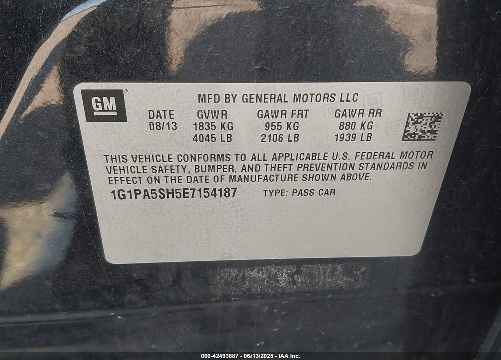 2014 CHEVROLET CRUZE VIN: 1G1PA5SH5E7154187