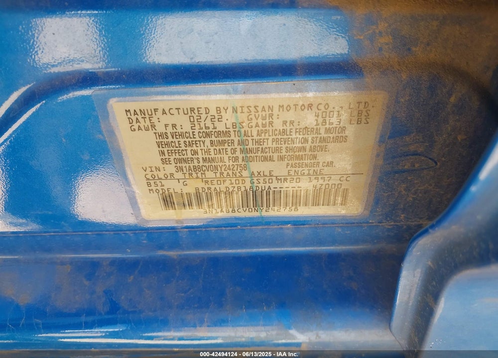 2022 NISSAN SENTRA VIN: 3N1AB8CV0NY242758