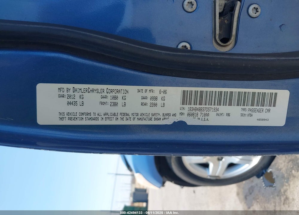 2007 DODGE CALIBER SXT VIN: 1B3HB48B37D571934