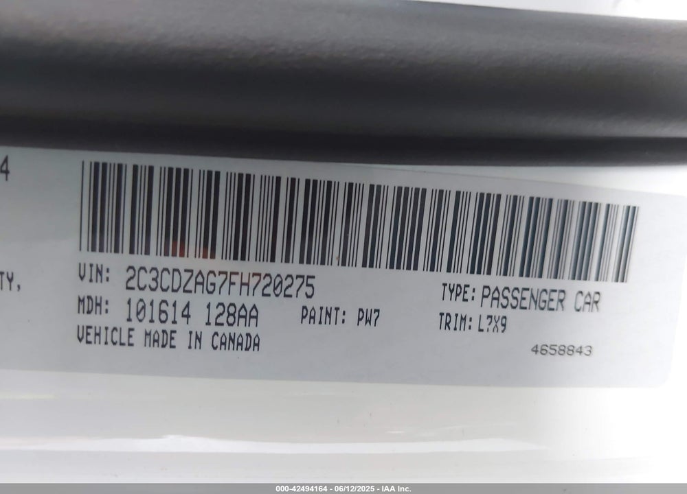 2015 DODGE CHALLENGER VIN: 2C3CDZAG7FH720275