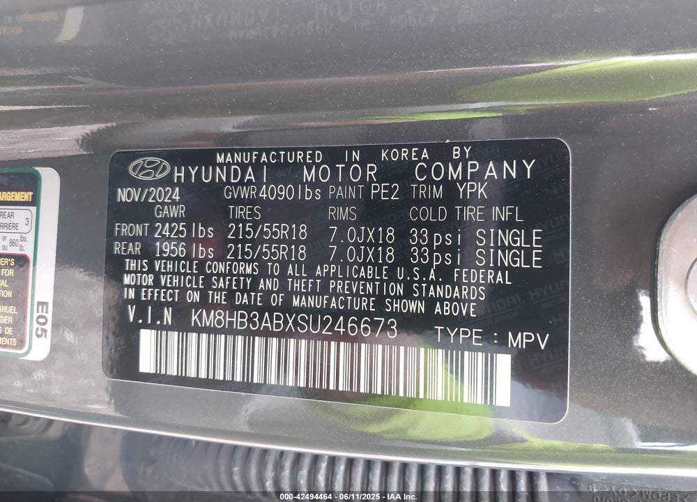 2025 HYUNDAI KONA SEL VIN: KM8HB3ABXSU246673