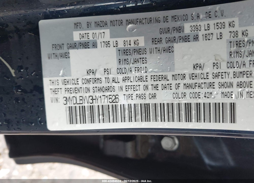 2017 TOYOTA YARIS IA VIN: 3MYDLBYV3HY171526