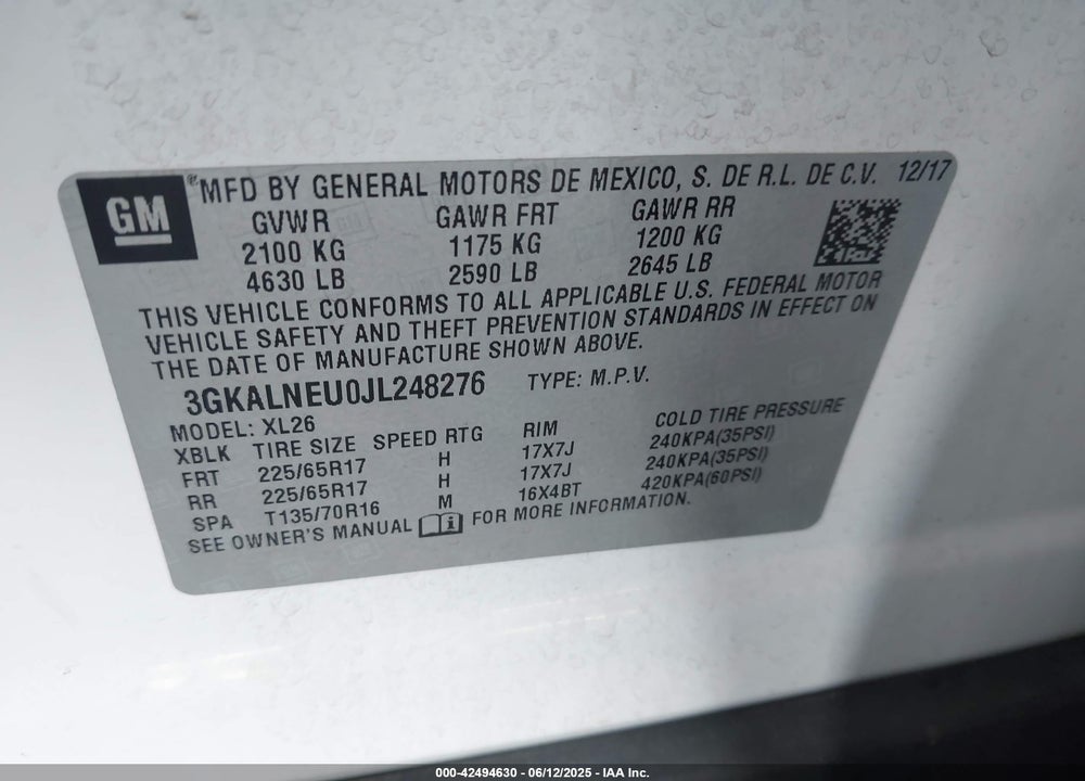 2018 GMC TERRAIN VIN: 3GKALNEU0JL248276
