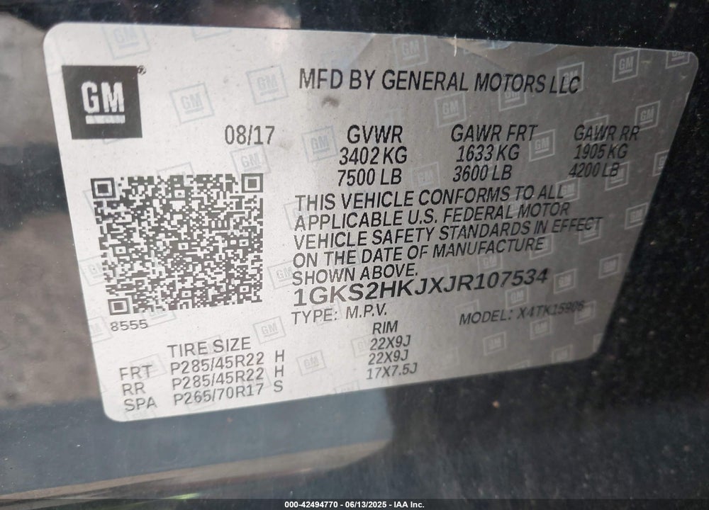 2018 GMC YUKON XL VIN: 1GKS2HKJXJR107534