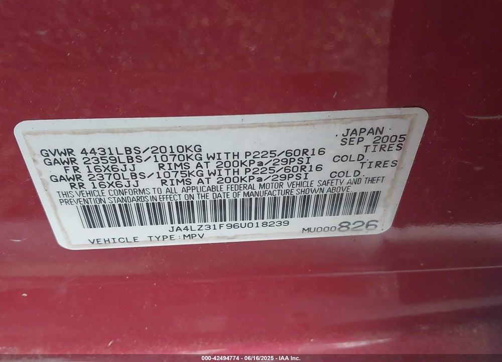 2006 MITSUBISHI OUTLANDER LS VIN: JA4LZ31F96U018239