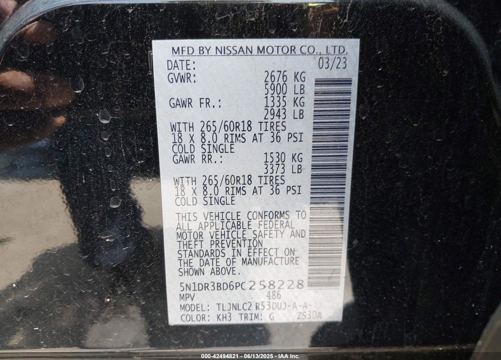 2023 NISSAN PATHFINDER VIN: 5N1DR3BD6PC258228