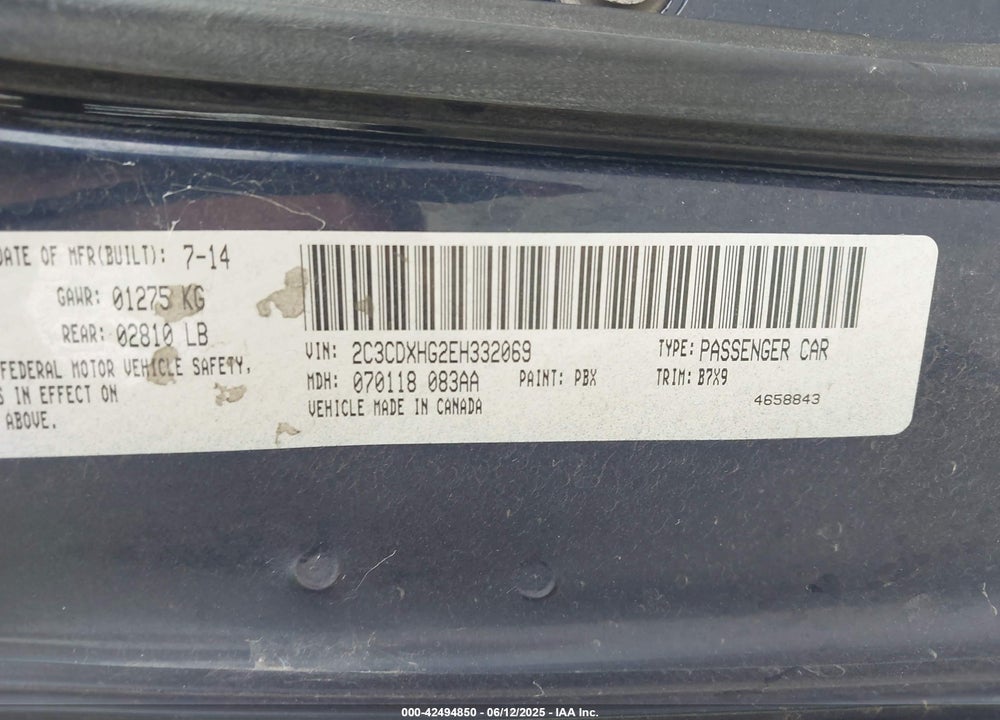 2014 DODGE CHARGER VIN: 2C3CDXHG2EH332069