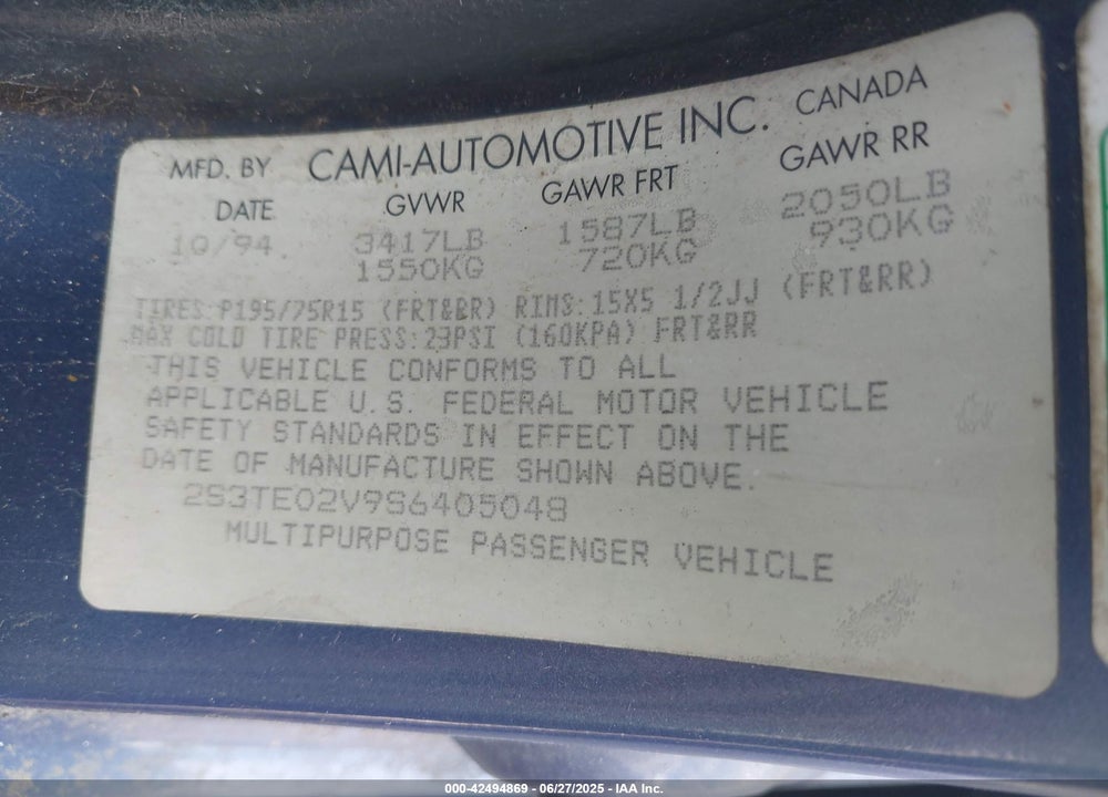 1995 SUZUKI SIDEKICK JS VIN: 2S3TE02V9S6405048